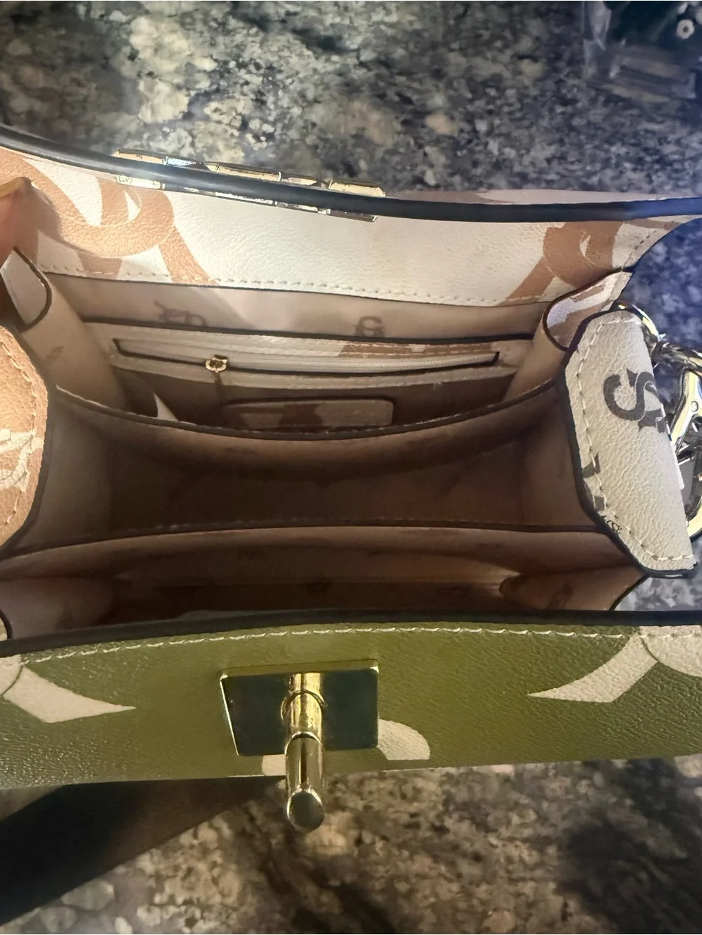 Steve Madden Olive Green Logo Shoulder Bag with White Monogram
